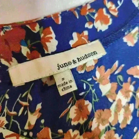 June & Hudson women's blue floral button up blouse size small - Picture 7 of 7